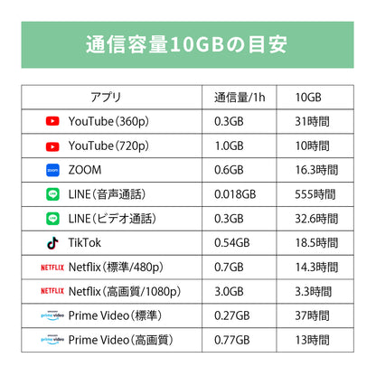 日本国内専用 データeSIM　10GB／31日間