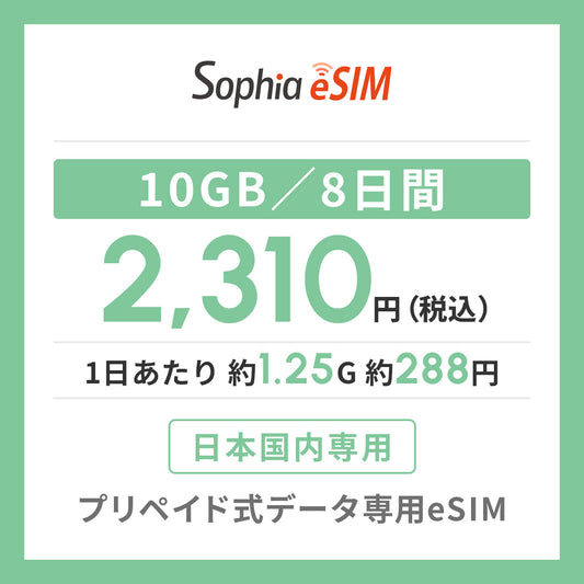 日本国内専用 データeSIM　10GB／8日間