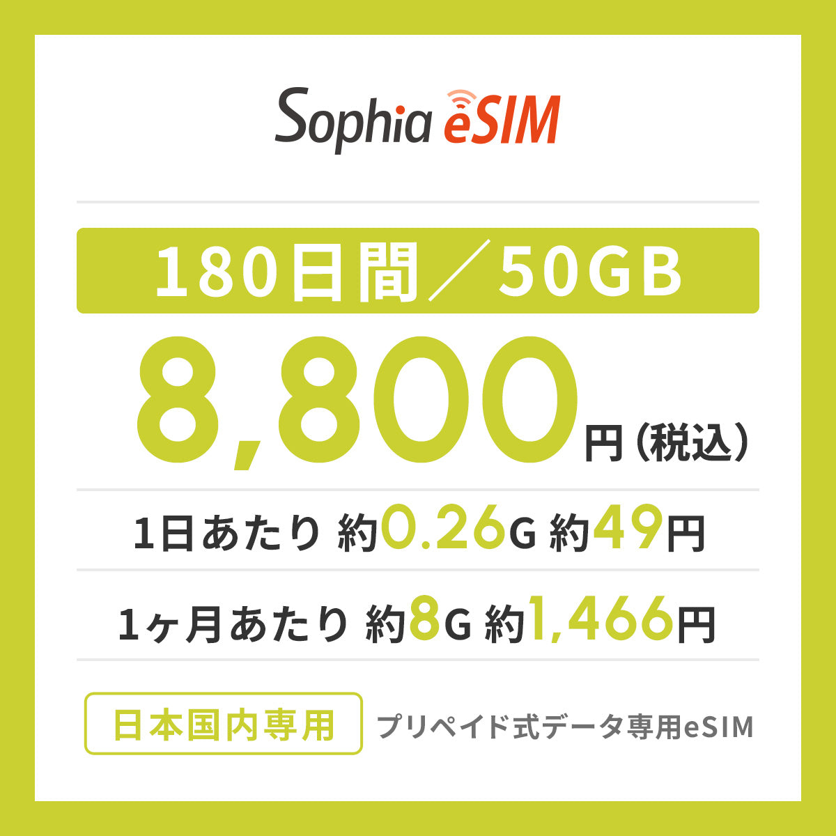 日本国内専用 データeSIM　180日間/50GB
