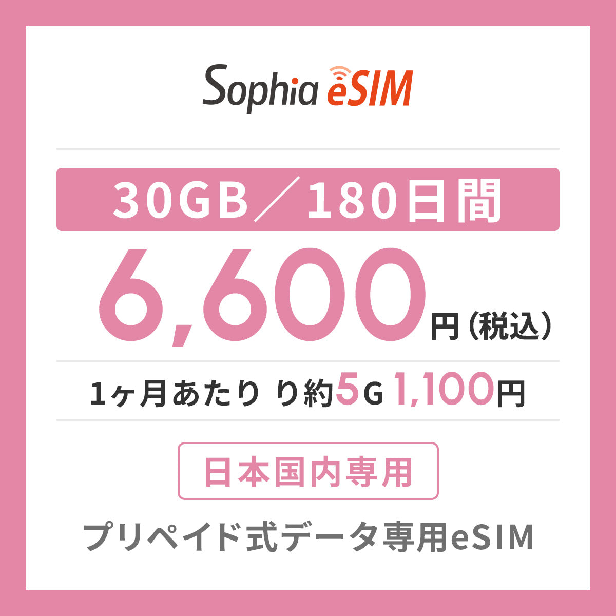 日本国内専用 データeSIM　30GB／180日間
