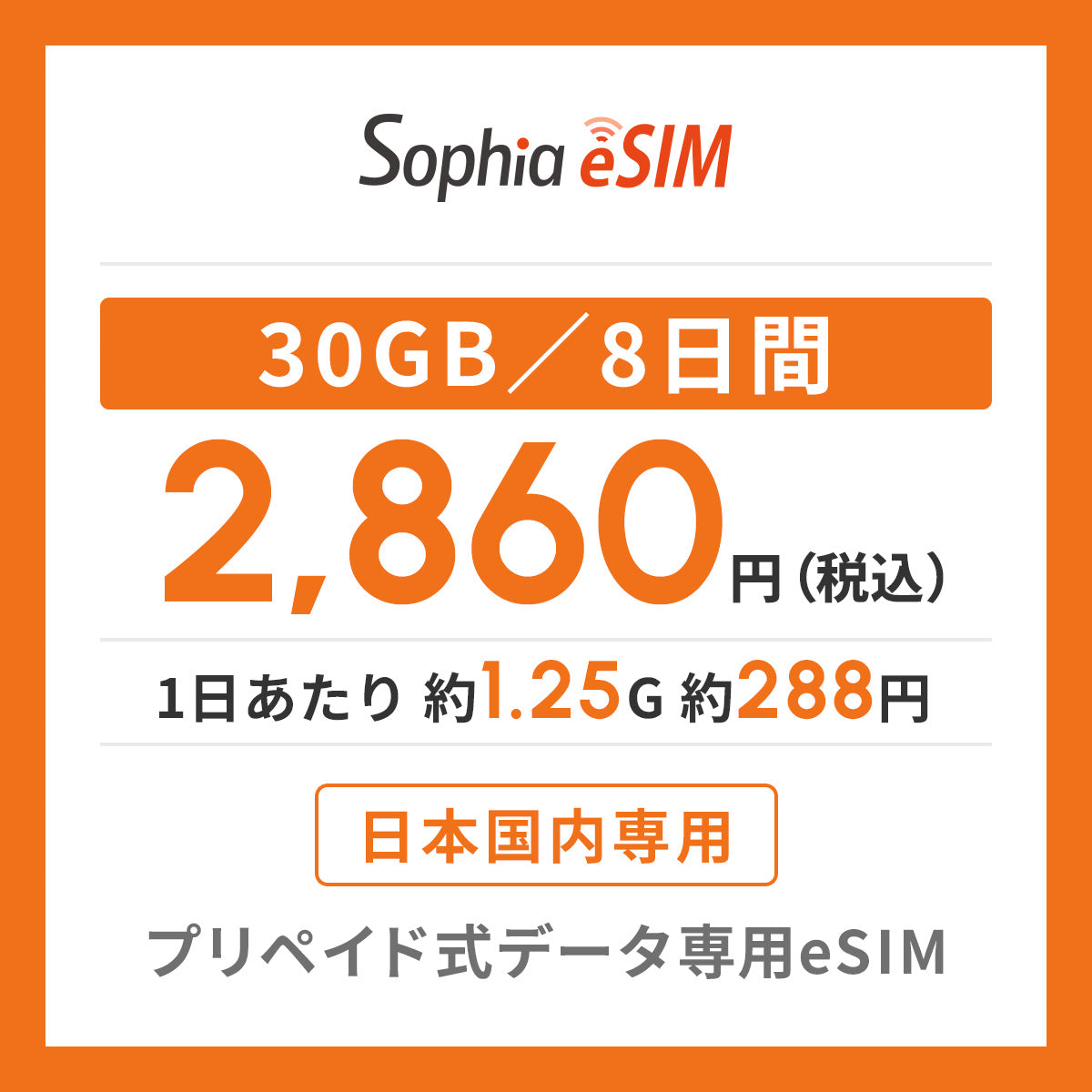 日本国内専用 データeSIM　30GB／8日間