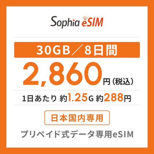 日本国内専用 データeSIM　30GB／8日間