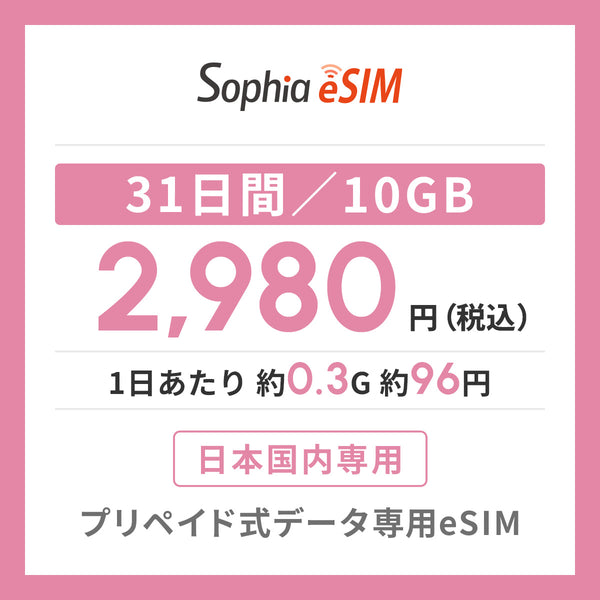 日本国内専用 データeSIM　31日間/10GB