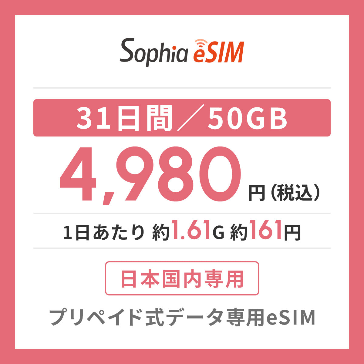 日本国内専用 データeSIM　31日間/50GB