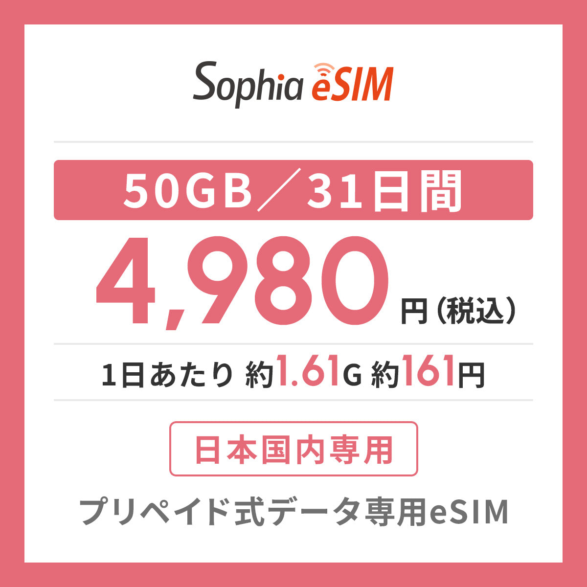 日本国内専用 データeSIM　50GB／31日間