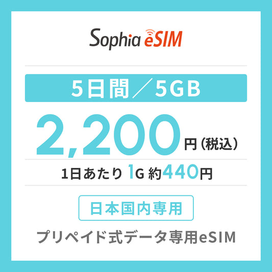 日本国内専用 データeSIM　5日間/5GB